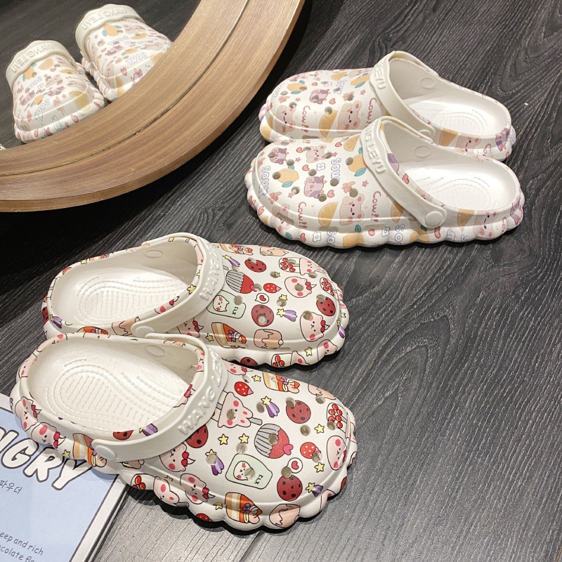 Giày sandal RENBEN đế dày chống trượt khoét lỗ thoáng khí in hình hoạt hình cho cặp đôi