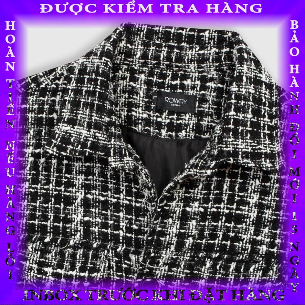 Áo khoác dạ ROWAY chất liệu dạ tweed nhập khẩu cao cấp | Dạ sọc đen thitrang