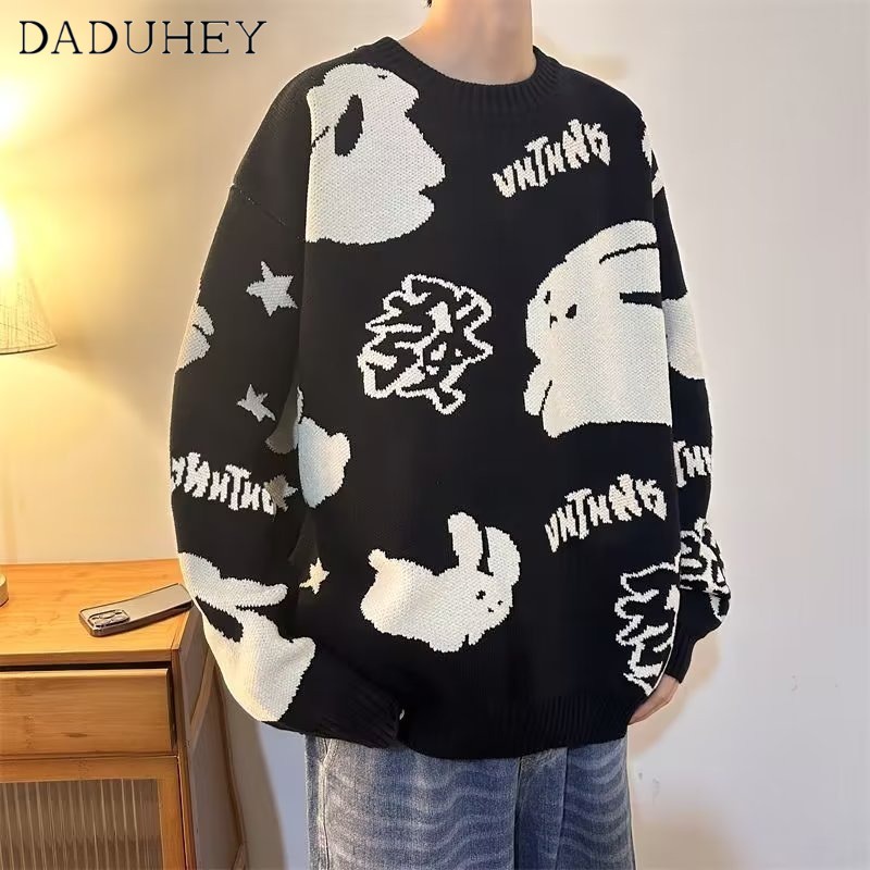 DaDuHey Men 'S And Women 'S Chinese Red Festive Bunny Couple Style Casual Sweater New Rabbit Jacquard Sweater