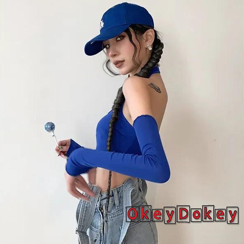 Áo Không Tay Cổ Yếm Màu Trơn Phong Cách Đường Phố Cá Tính Cho Nữ