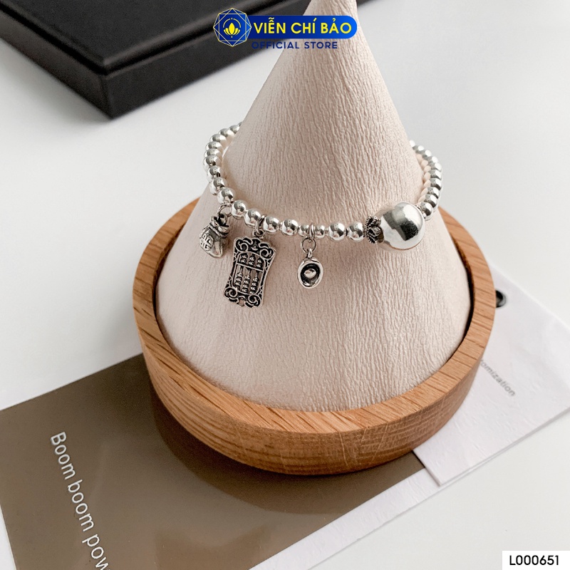 Vòng tay bạc nữ bi mix charm bảng tính chất liệu bạc 925 thời trang phụ kiện trang sức Viễn Chí Bảo L000651