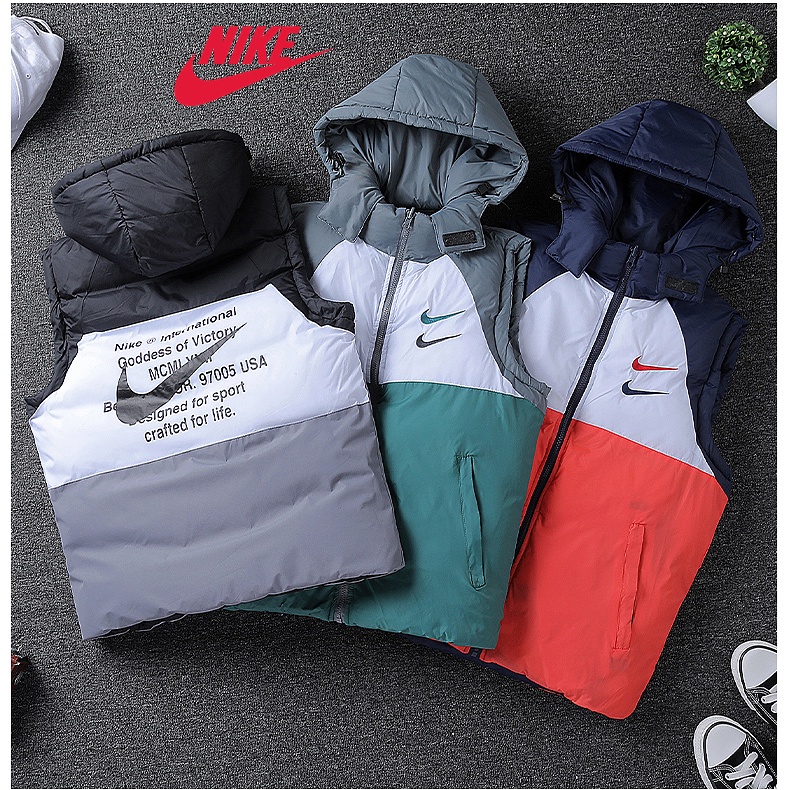 Áo Khoác Nike 100% Cotton Không Tay Có Mũ Trùm Đầu Chống Thấm Nước In Hoạ Tiết Cá Tính Cho Cặp Đôi
