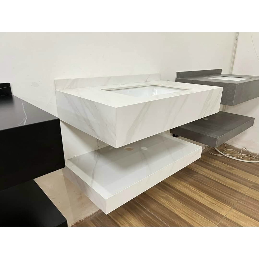 Combo chậu lavabo rửa mặt kèm bàn đá âm 2 tầng chống trầy chống thấm không gương không vòi