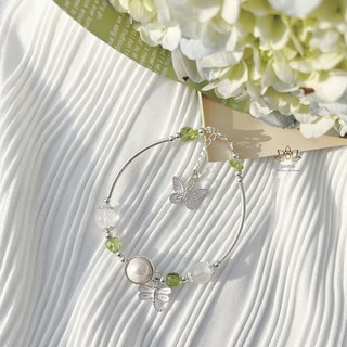 Vòng tay bạc phối Moonstone và đá Peridot