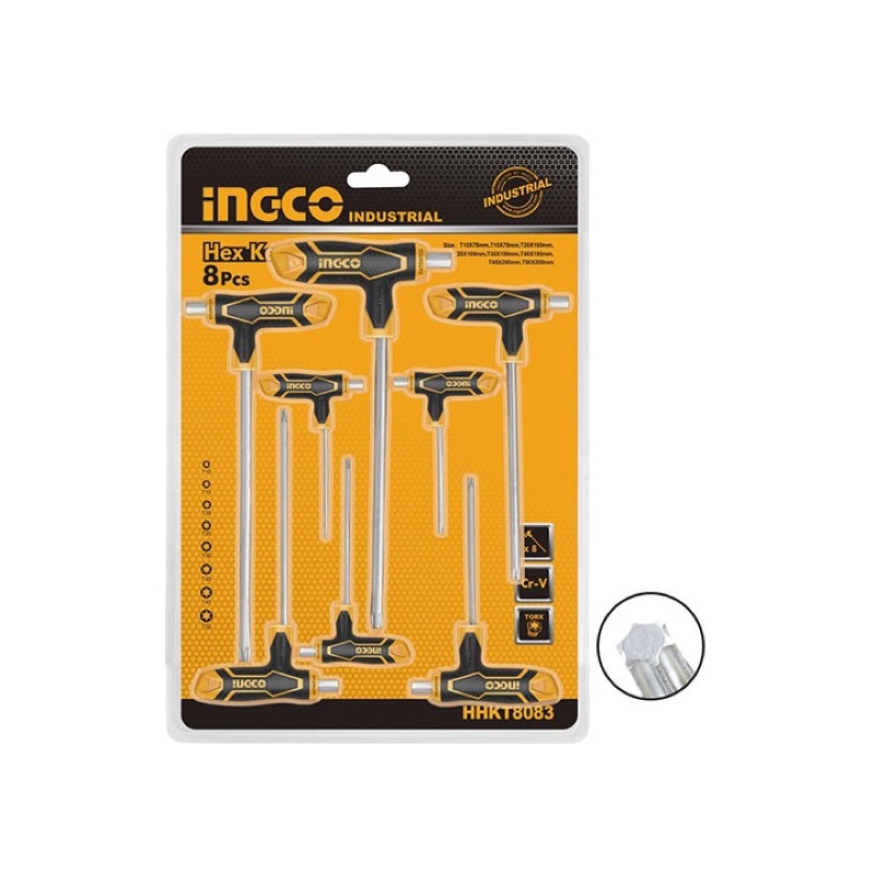 ĐỒ NGHỀ INGCO Bộ 8 chìa lục giác bông tay cầm chữ T HHKT8083 (Cam kết Chính Hãng 100%)