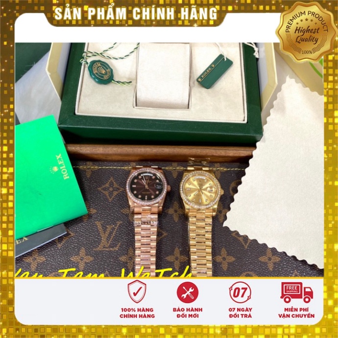 Đồng hồ nam Rolex Day-date 36mm máy cơ Nhật cao cấp, mặt tròn đính đá, dây thép không gỉ