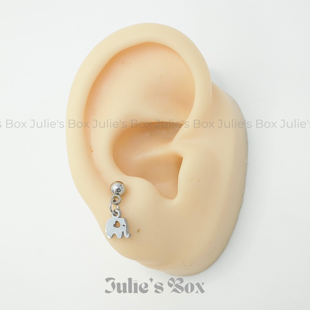 [1 Chiếc] Khuyên Tai Titan Unisex Có Charm Hình Voi Bi Tròn Không Gỉ Sét Không Ngứa Bông Tai Julies Box 66