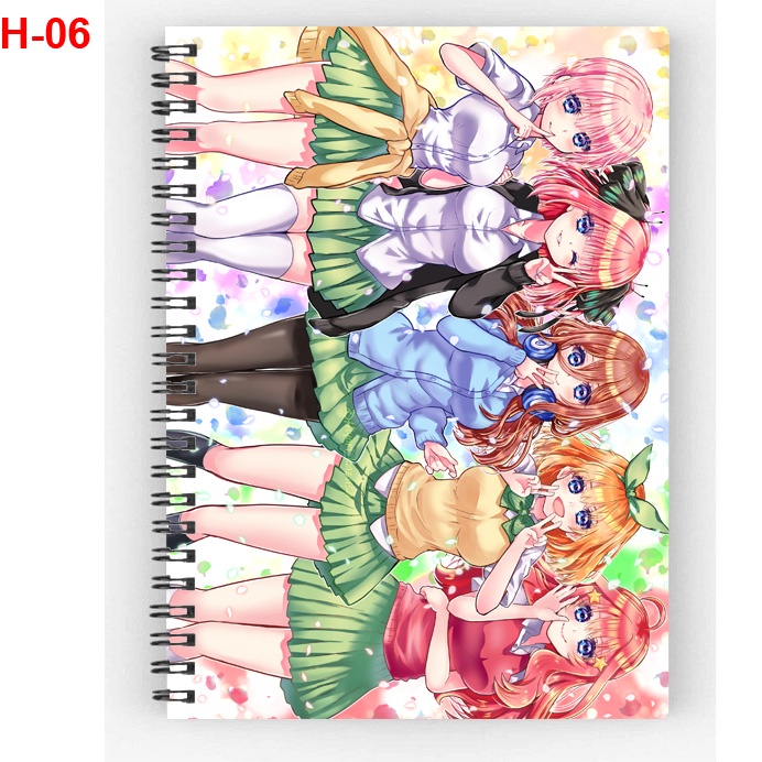 Sổ lò xo anime GoToubun no Hanayome - Nhà có 5 nàng tiên -200 trang giấy, khổ a6, nhiều mẫu