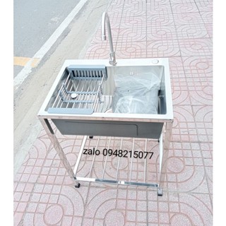 CHẬU RỬA  CHÉN ĐÚC INOX 304 - 1 HỘC CÓ CHÂN KT 60x45x78 DxRxC
