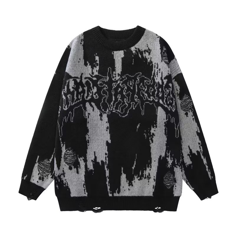 Áo Sweater Dệt Kim Dáng Rộng Phối Rách Màu Sắc Tương Phản Thời Trang Thu Đông Cho Nam Và Nữ
