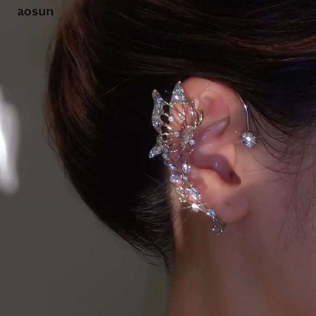 Aosun Bông Tai Kẹp Vành Tai Không Cần Kẹp Hình Bướm Đính Pha Lê Lấp Lánh Thanh Lịch Thời Trang Cho Nữ