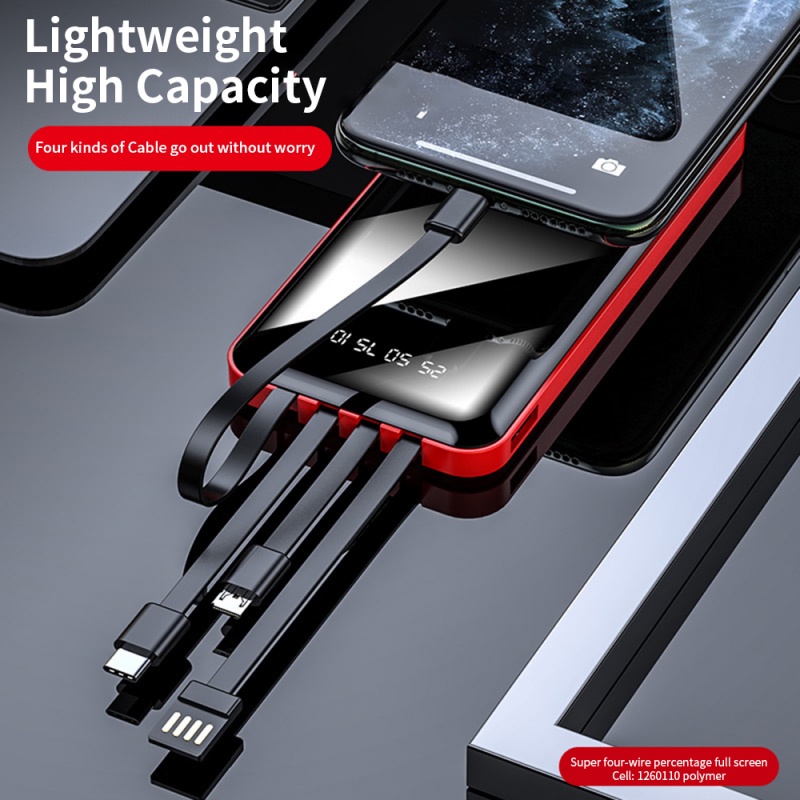 Sạc Dự Phòng 10000mAh Có Màn Hình Toàn Diện Với 4 Dây Cáp Sạc Nhanh