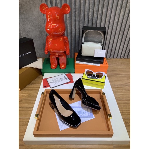 Giày cao gót hở mũi đế đúp da bóng gót trụ fullbox hàng quảng châu cao cấp