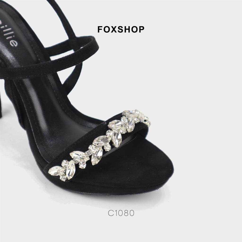 Giày sandal nữ đính đá cao 11cm chất kiệu da lộn êm chân 1080