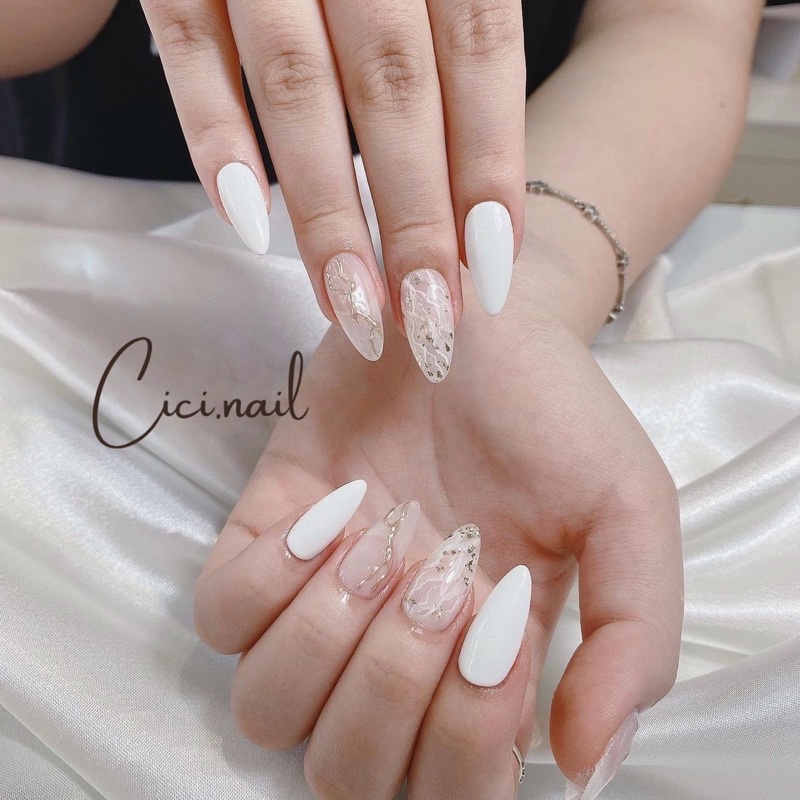 Nailbox Thiết Kế Sơn Gel Trắng Vân Sóng Tráng Gương Cicinails