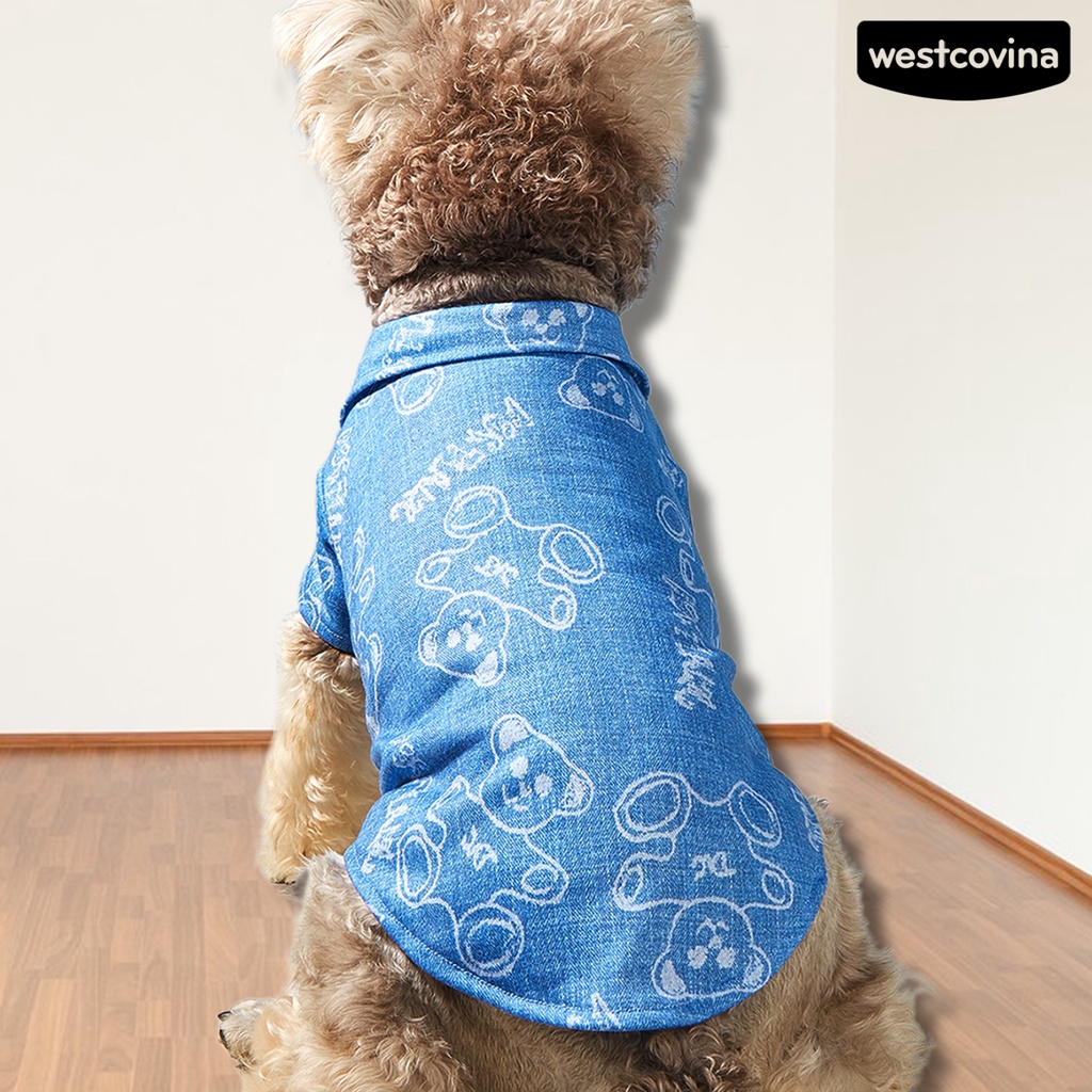 [COD]♘Áo Denim Không Phai In Hình Gấu Dễ Thương Cho Thú Cưng