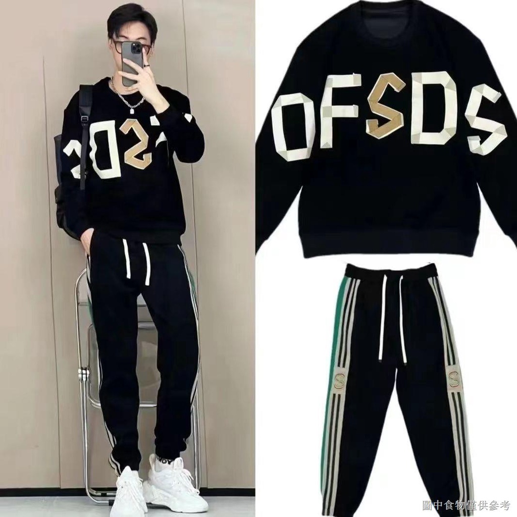 [Bộ đồ nam mùa thu đông thông thường] [Niche Đẹp trai] Lót lông cừu dày Bộ đồ thể thao thông thường 