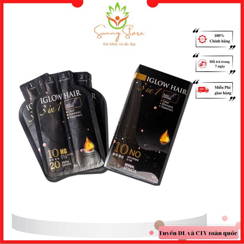 Dầu gội phủ bạc tóc đen bóng mượt mà -IGLOW HAIR chỉ mất 10 phút để thấy màu tự nhiên
