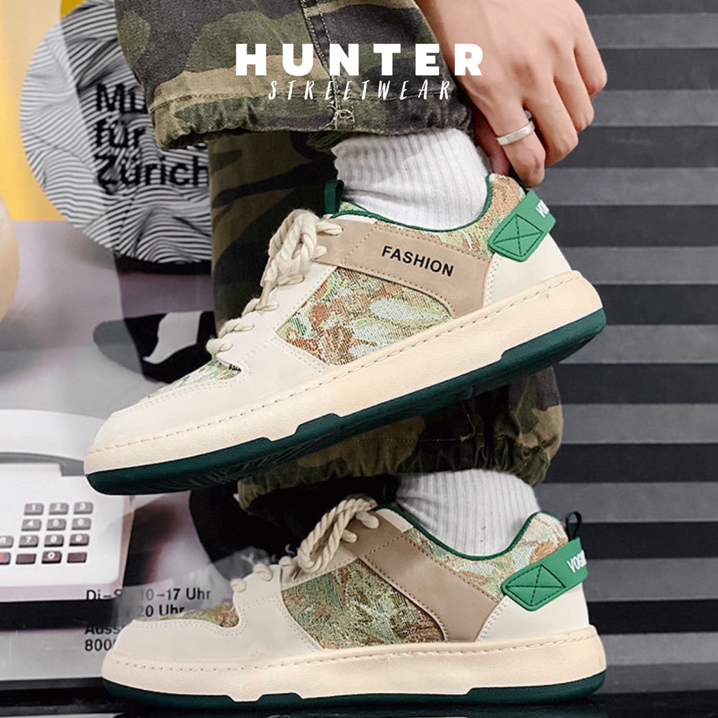 Giày NAM đế Cao Su - Khâu 100% - Màu Kem Xanh Hoạ tiết Châu Âu size 39 - 44 Mã HT.S3