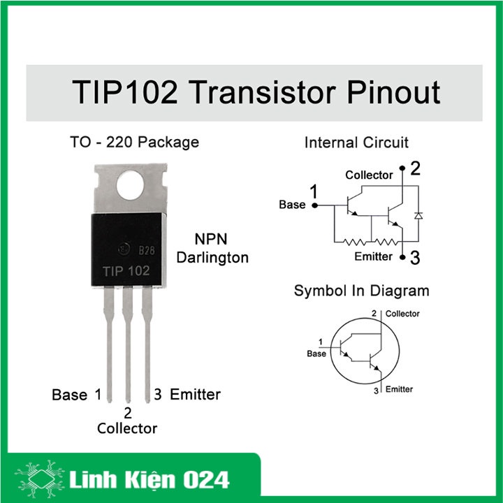 Sản phẩm TIP102 TO-220 NPN 100V/8A Darlington Transistor