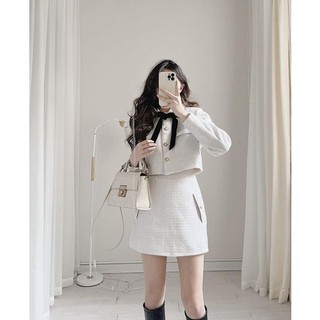 Set dạ tweed dày dặn kèm nơ cổ by Samhyewear