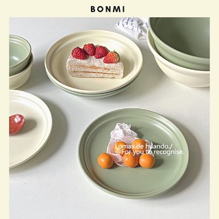 Set tô đĩa gốm men mịn matte cao cấp màu xanh kem phong cách Hàn Quốc Bonmi Decor