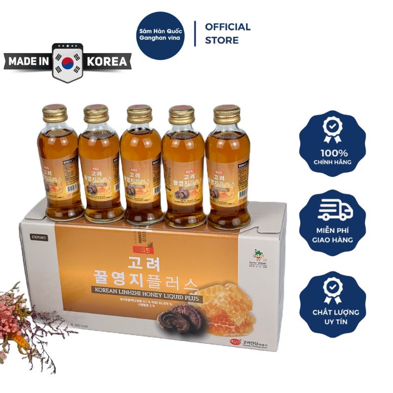Nước Mật Ong Linh Chi KGS Hàn Quốc (10 Chai x120ml) - Chai Thủy Tinh