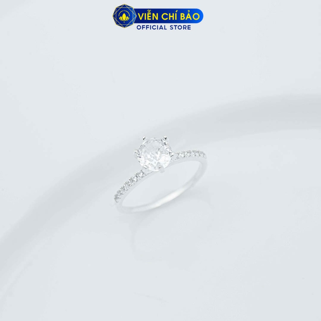 Nhẫn bạc nữ đính đá to 6 chấu viền đá trắng chất liệu bạc 925 thời trang phụ kiện trang sức Viễn Chí Bảo N400883