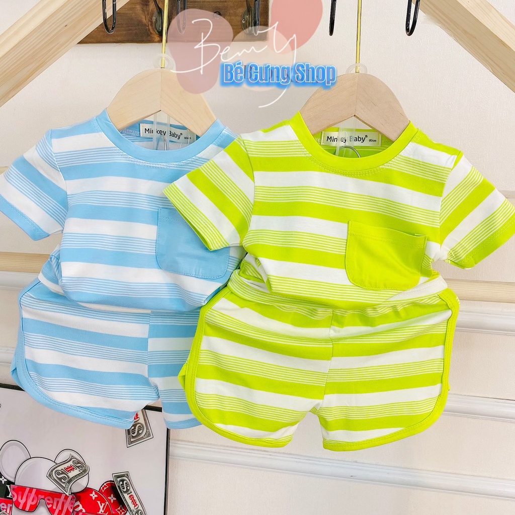 Bộ đồ cộc tay sọc dệt bản to, bộ đồ cộc tay cho bé trai bé  gái hàng MINKY MOM vải thun lạnh loại 1 từ 5 kg đến 19kg