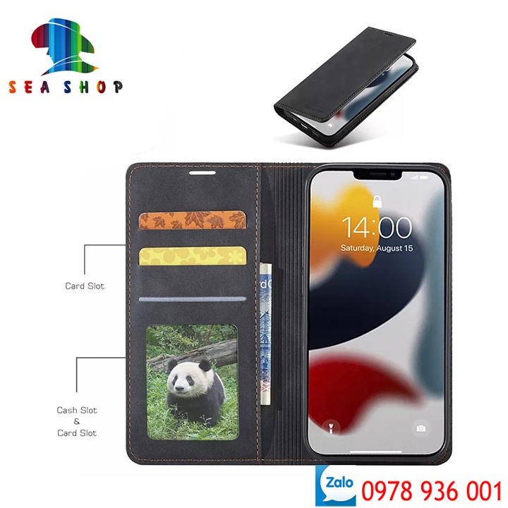 Bao da iPhone 6 Plus, 6s Plus Cao cấp - Thiết kế dạng ví sang trọng -Phong cách Da lộn - Có ngăn cài thẻ - tiên mặt