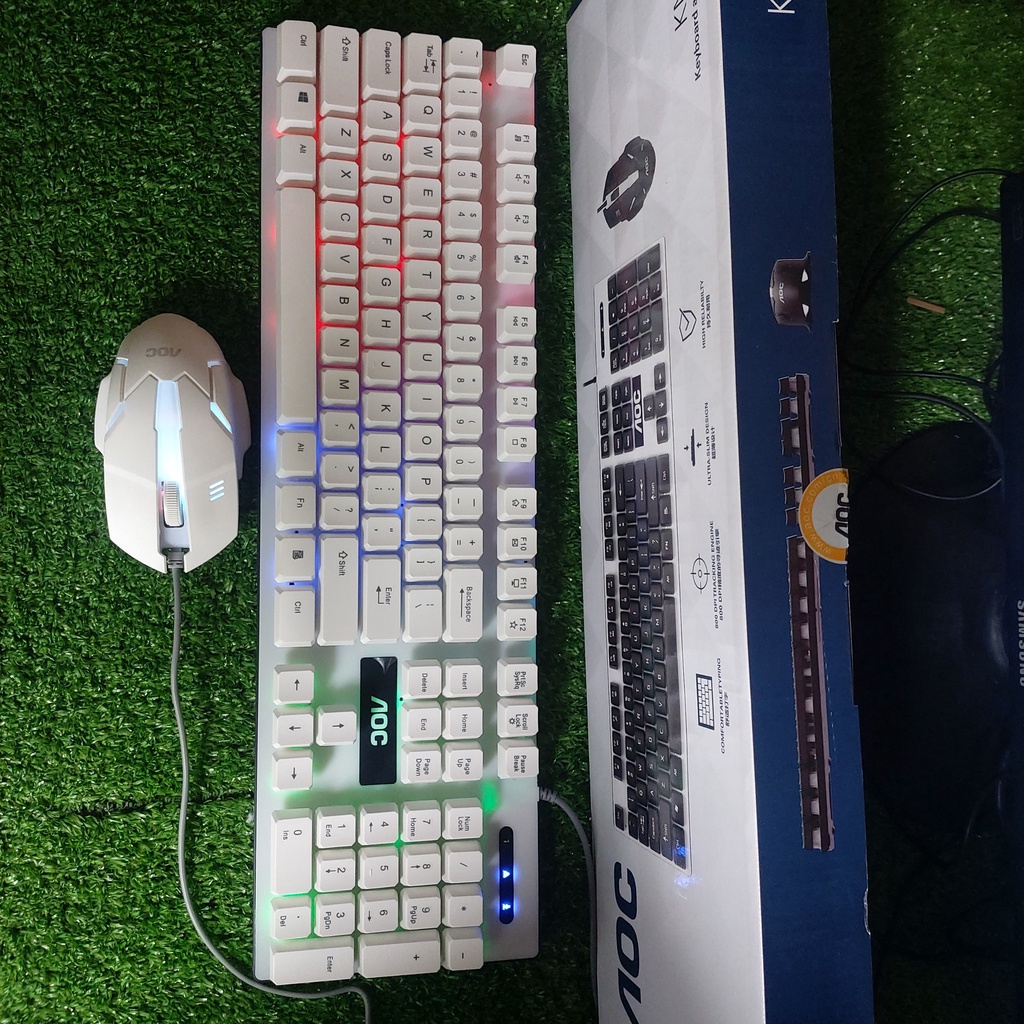 Combo chuột phím gaming full LED 7 màu đẹp chính hãng AOC KM100 BH 1 năm