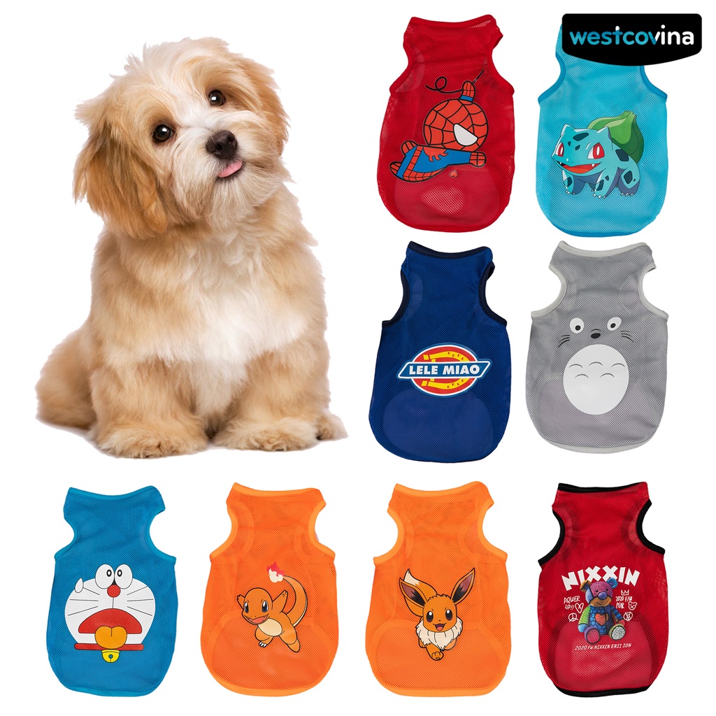 [COD]♘Áo Siêu Mỏng Bằng Polyester Mềm In Họa Tiết Hoạt Hình Cho Thú Cưng