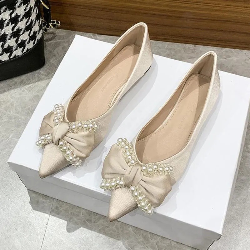 Giày Búp Bê Mũi Nhọn Đế Mềm Đính Nơ Thời Trang Xuân Thu 2022 Cho Nữ