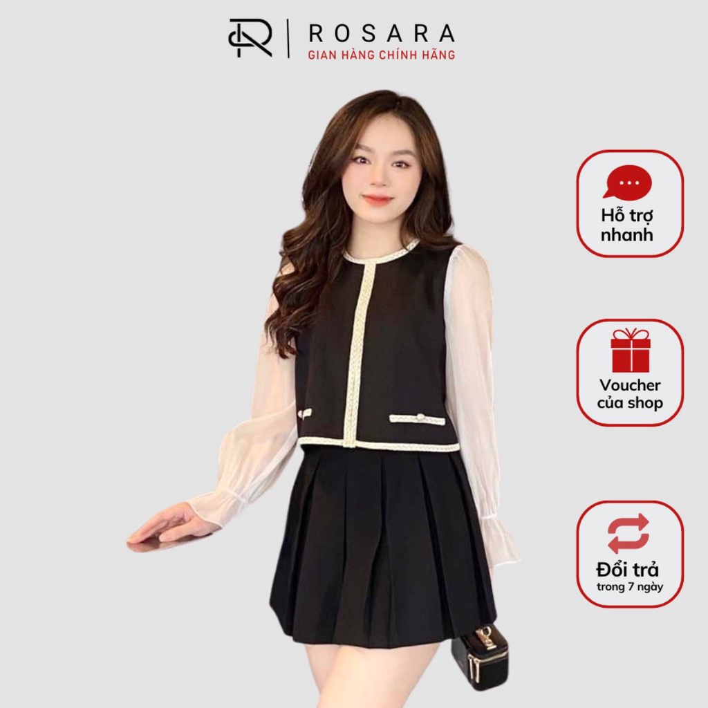 Áo Sơ Mi Cách Điệu Dài Tay Phối Tơ Thiết Kế Thời Trang Công Sở Nữ Rosara G138