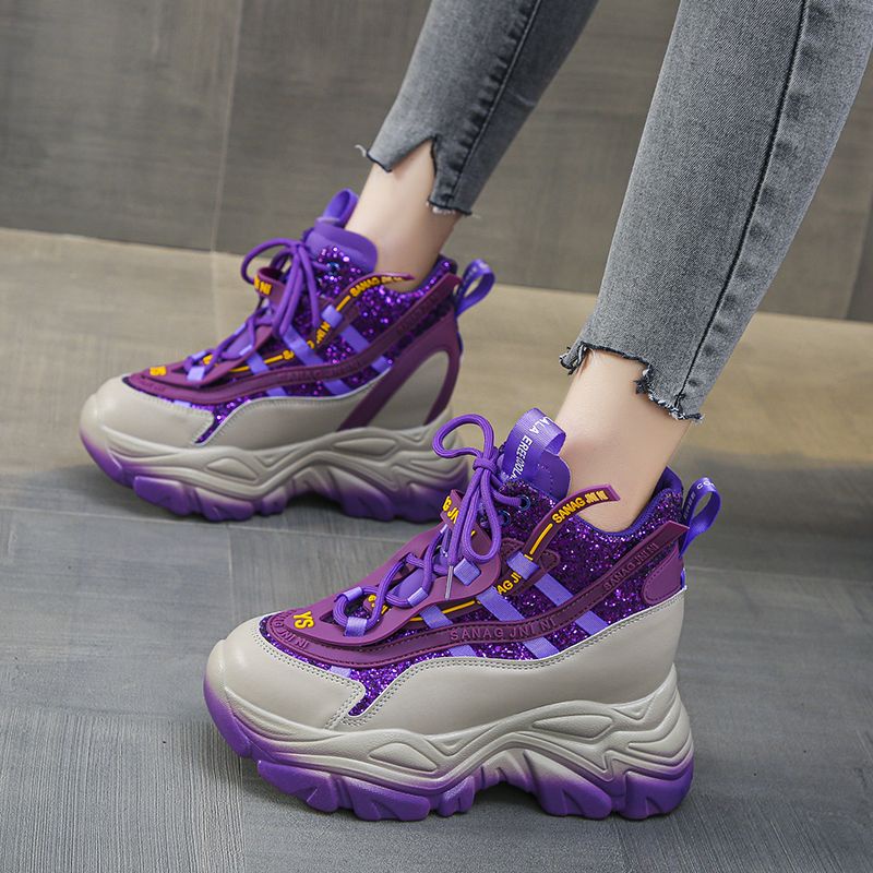 Giày Thể Thao Cao Gót Mũi Tròn Đế Dày Buộc Dây Phong Cách Châu Âu Giản Dị