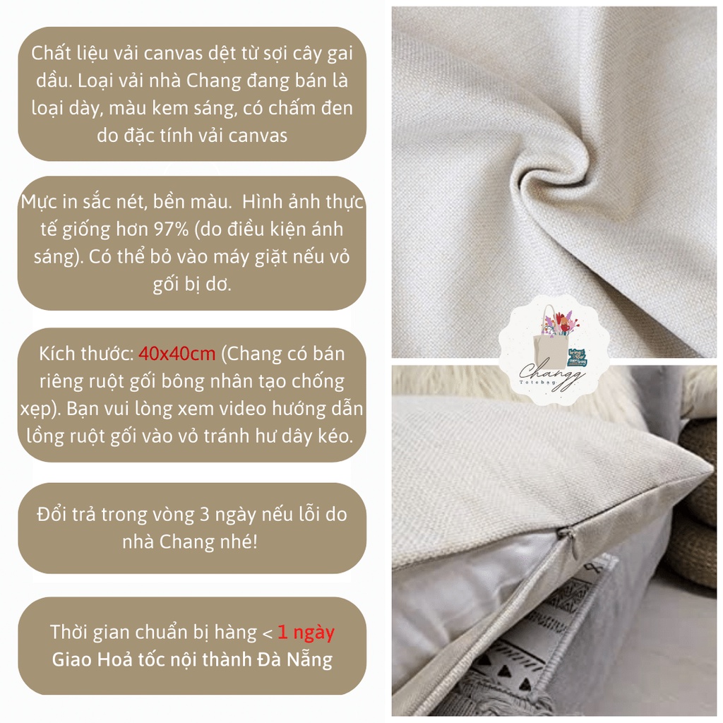 Vỏ gối canvas tựa lưng sofa size 40x40, 45x45 - mùa Tết