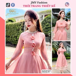 S3237 Set áo dài cách tân hồng phấn [kèm video SP] áo dài hồng kèm chân váy xoè (tặng kèm mấn) - DVC&ACC