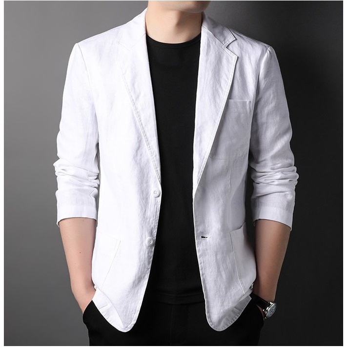 Áo khoác blazer nam ,áo vest màu trắng phong cách Hàn Quốc chất liệu linen cao cấp | BigBuy360 - bigbuy360.vn