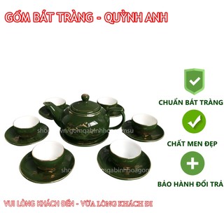 Bộ ấm chén Bát Tràng dung tích 400ml, Bộ ấm trà men xanh rêu Bát Tràng cao cấp