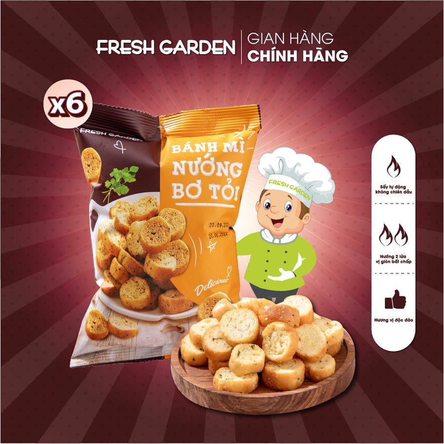 Set 6 Gói Snack Bánh Mì Bơ Tỏi FRESH GARDEN Hương Vị Đặc Trưng Sốt Bơ Tỏi