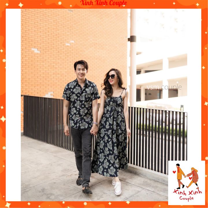 Đồ Đôi Nam Nữ, Áo Đôi Nam Nữ Đi biển đẹp, chụp hình cưới: Set áo váy sơ mi Hàn Quốc(có ảnh thật)