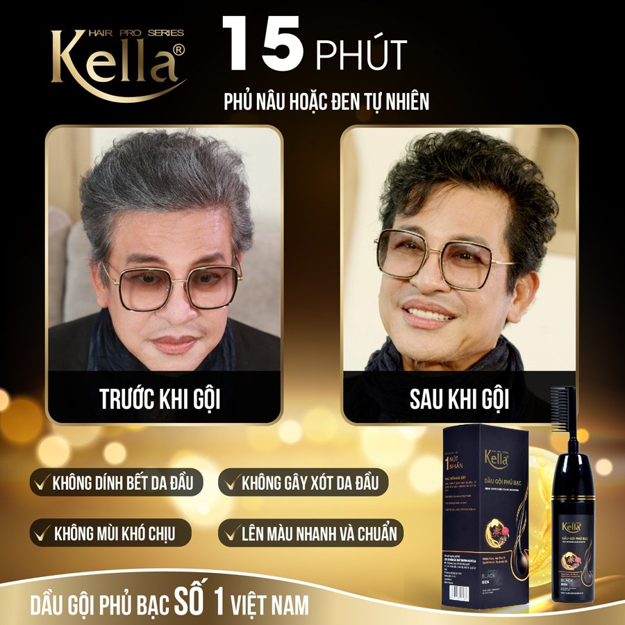 Dầu Gội Phủ Bạc Kella Chiết Xuất Thảo Dược Màu Đen Tự Nhiên
