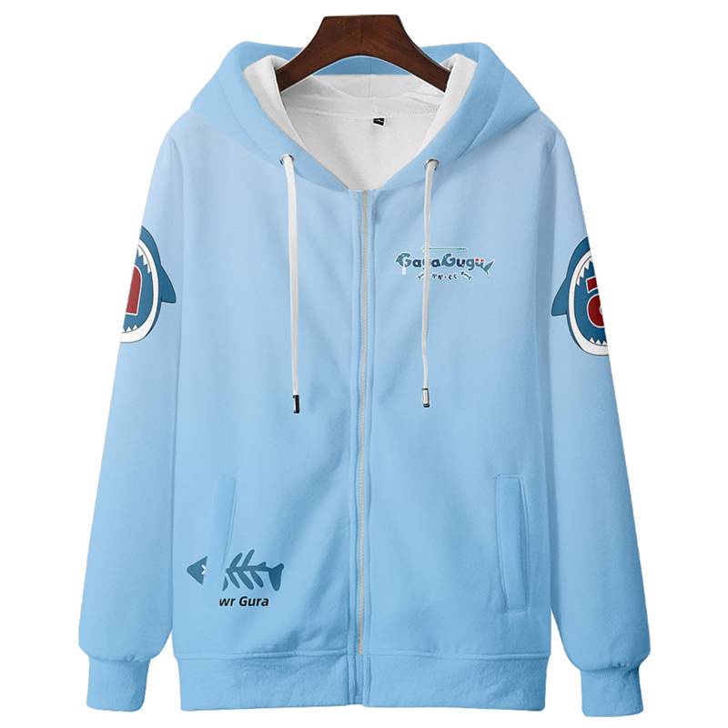 Áo Khoác Tay Dài Có Khóa Kéo In Hình Anime Hololive Gawr Gura Thời Trang Unisex