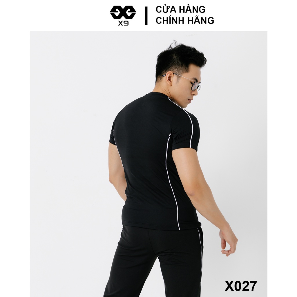 Áo Thun Nam Ngắn Tay Phối Sọc Cổ Tròn Thể Thao Tập Gym Chạy Bộ - X9 Sportswear - X027