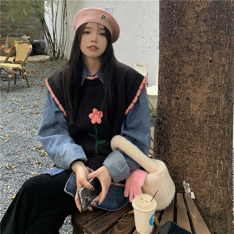 Áo Len Không Tay Cổ Tròn Dáng Rộng Thiết Kế Mới Thời Trang Theo Phong Cách Vintage