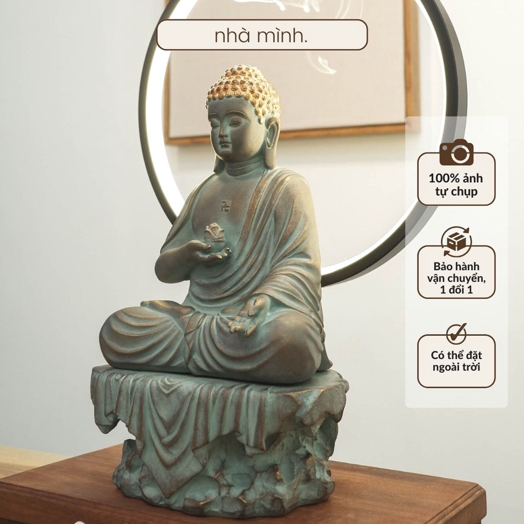 Bộ Tượng Phật A Di Đà Kèm Đế Phủ Mờ Đẹp, Sang Trọng Bằng Composite Decor, Trang Trí Nhà Cửa, Sân Vườn