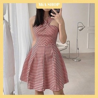 ĐẦM CARO CỔ YẾM XOẮN NGỰC ĐỎ - DA2868