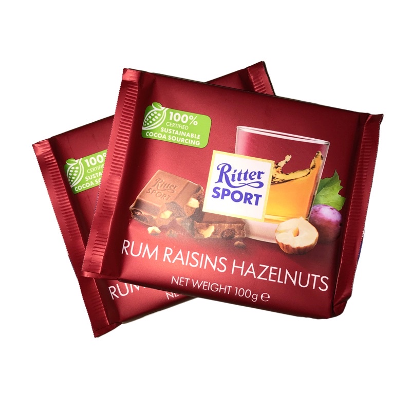 Socola Ritter Sport Nhân Rum Nho Khô và Hạt Phỉ Thanh 100g