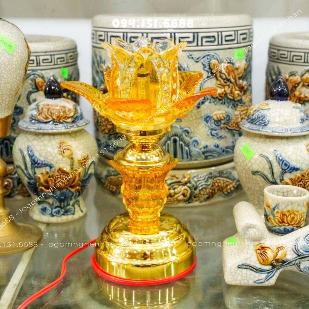 Đèn Thờ Bày Ban Thần Tài , Ban Gia Tiên ,Bông Thuỷ Tinh Sang Trọng Cao 20cm
