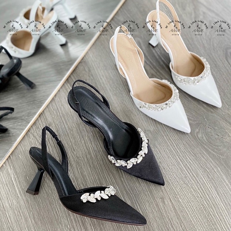 Giày Cao Gót Quai Hậu Viền Đá